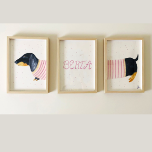 Acuarela personalizada infantil de tu mascota y nombre del bebé